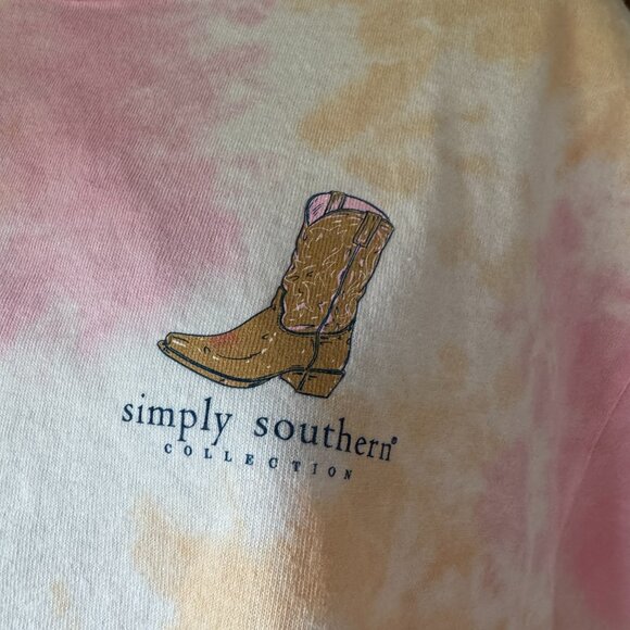 NWT Simply Southern Pink/Orange Tie Dyed "Cowgirl Summer" Short Sleeve Tee Large - Picture 5 of 13